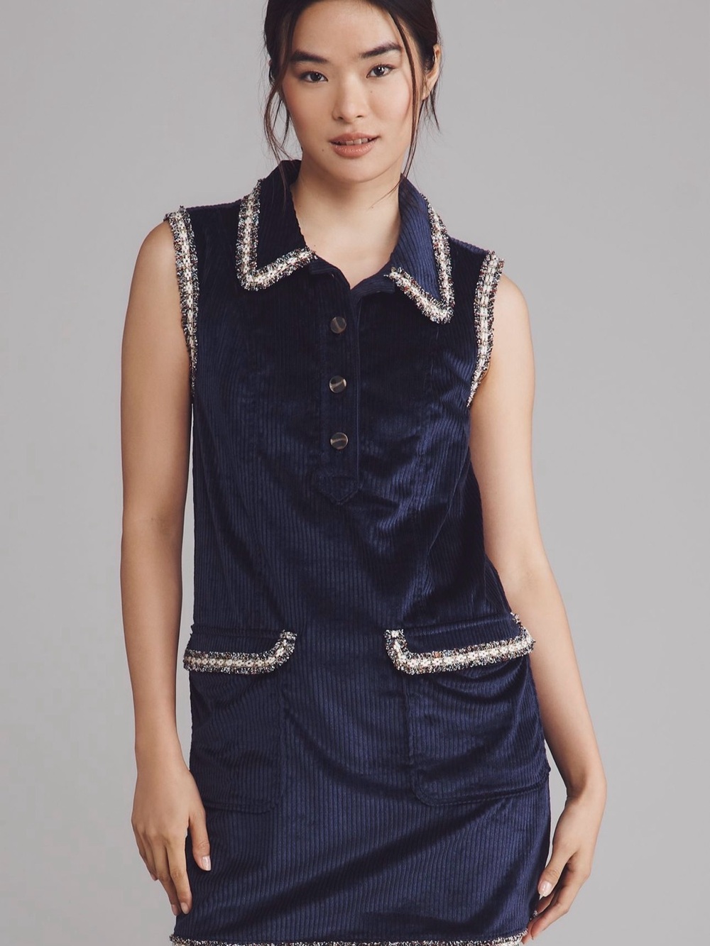 By Anthropologie Collared Corduroy Mini Dress